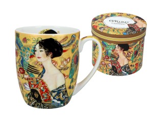 Carmani Gustav Klimt kubek porcelanowy 380 ml - motyw z obrazu Dama z wachlarzem