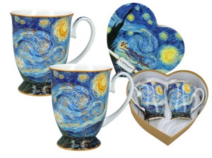 Carmani 2 kubki 280 ml w pudełku - sercu, V. van Gogh - Gwiaździsta noc