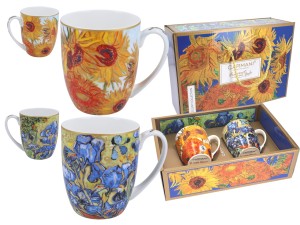 Carmani 2 filiżanki 250 ml ze sppodkami, van Gogh, Słoneczniki i Irysy