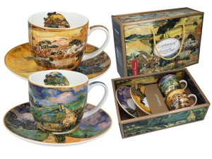 Carmani 2 filiżanki 250 ml ze spodkami, van Gogh, Chaty kryte strzechą