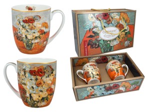 Carmani 2 kubki 400 ml, van Gogh,  Róże i zawilce w wazonie
