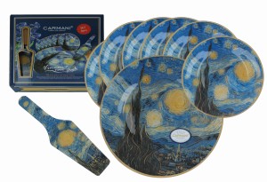 Carmani patera 28 cm, 6 talerzyków 20 cm i łopatka, van Gogh, Gwieździsta noc