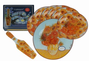 Carmani patera 28 cm, 6 talerzyków 20 cm i łopatka, van Gogh, Słoneczniki