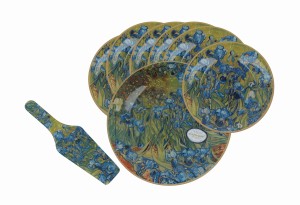 Carmani patera 28 cm, 6 talerzyków 20 cm i łopatka, van Gogh, Irysy